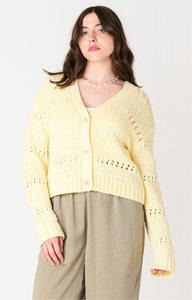 LEMON OPEN STITCH CROPPED CARDIGAN