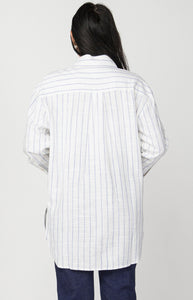 WHITE/BLUE STRIPE BUTTON-UP SHIRT