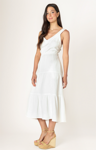 OFF WHITE TIERED MIDI DRESS