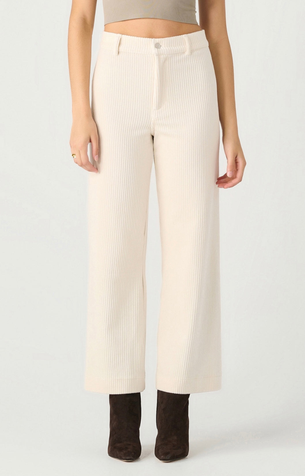 WIDE LEG CORDUROY ECRU ANKLE PANT