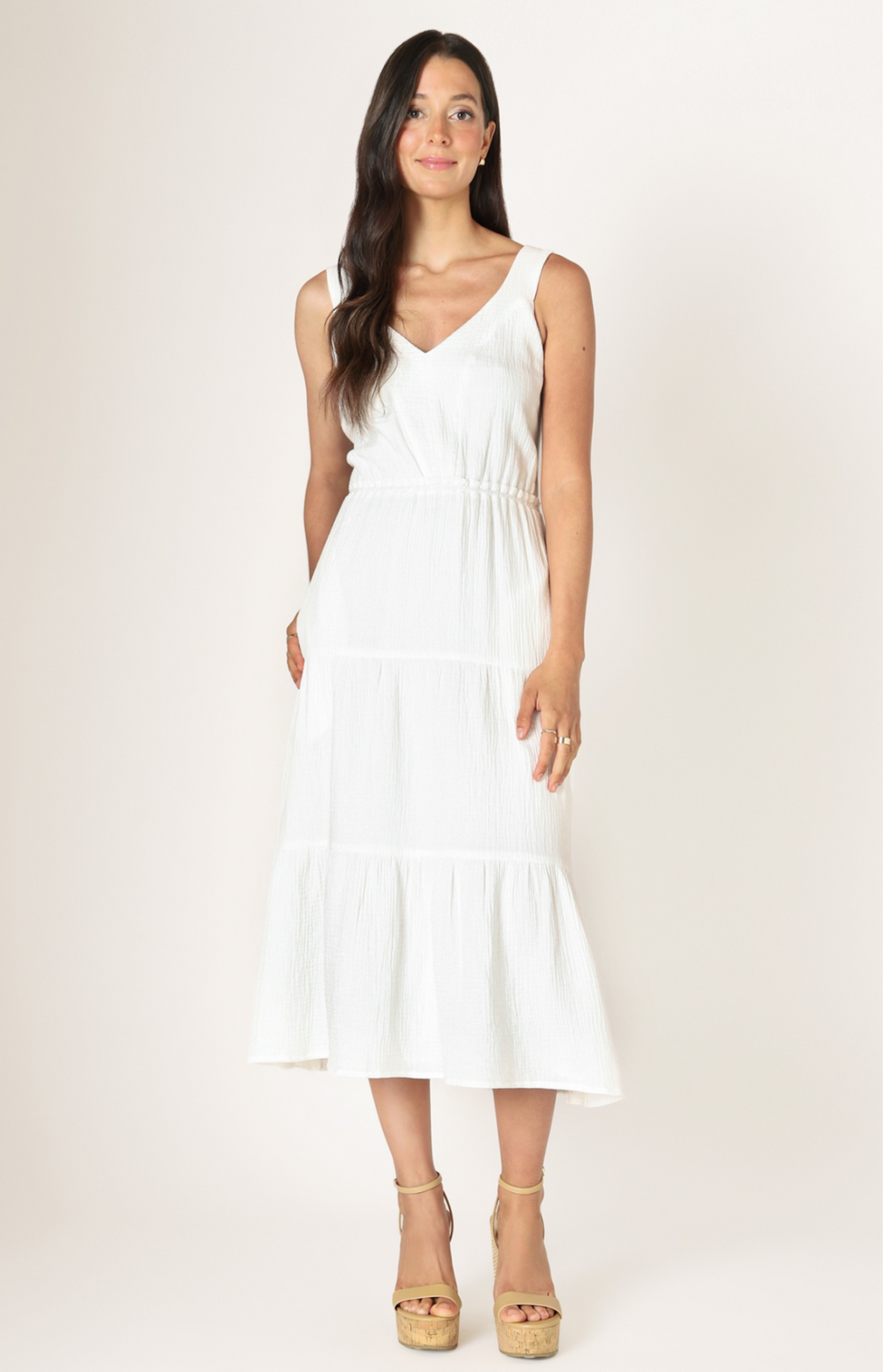 OFF WHITE TIERED MIDI DRESS