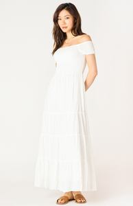 WHITE SMOCKED TIERED MAXI DRESS