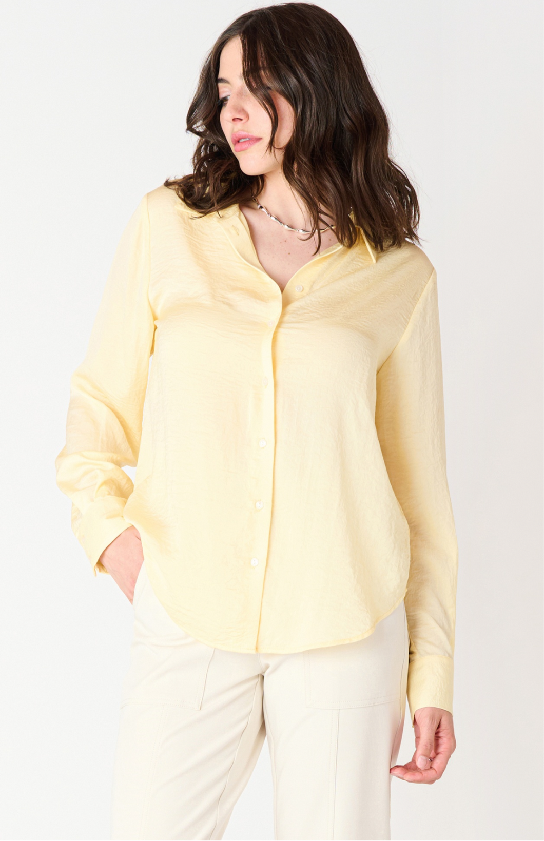 LEMON FLOWY SATIN BLOUSE